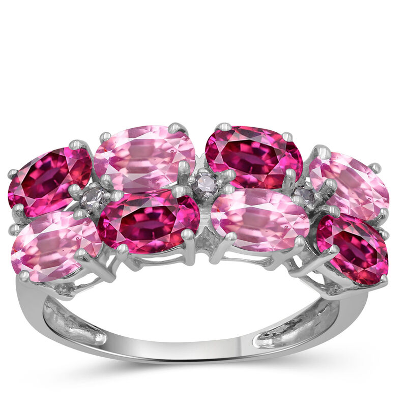 Light/Dark Oval Created Pink Sapphire Band Ring in Sterling Silver image number null